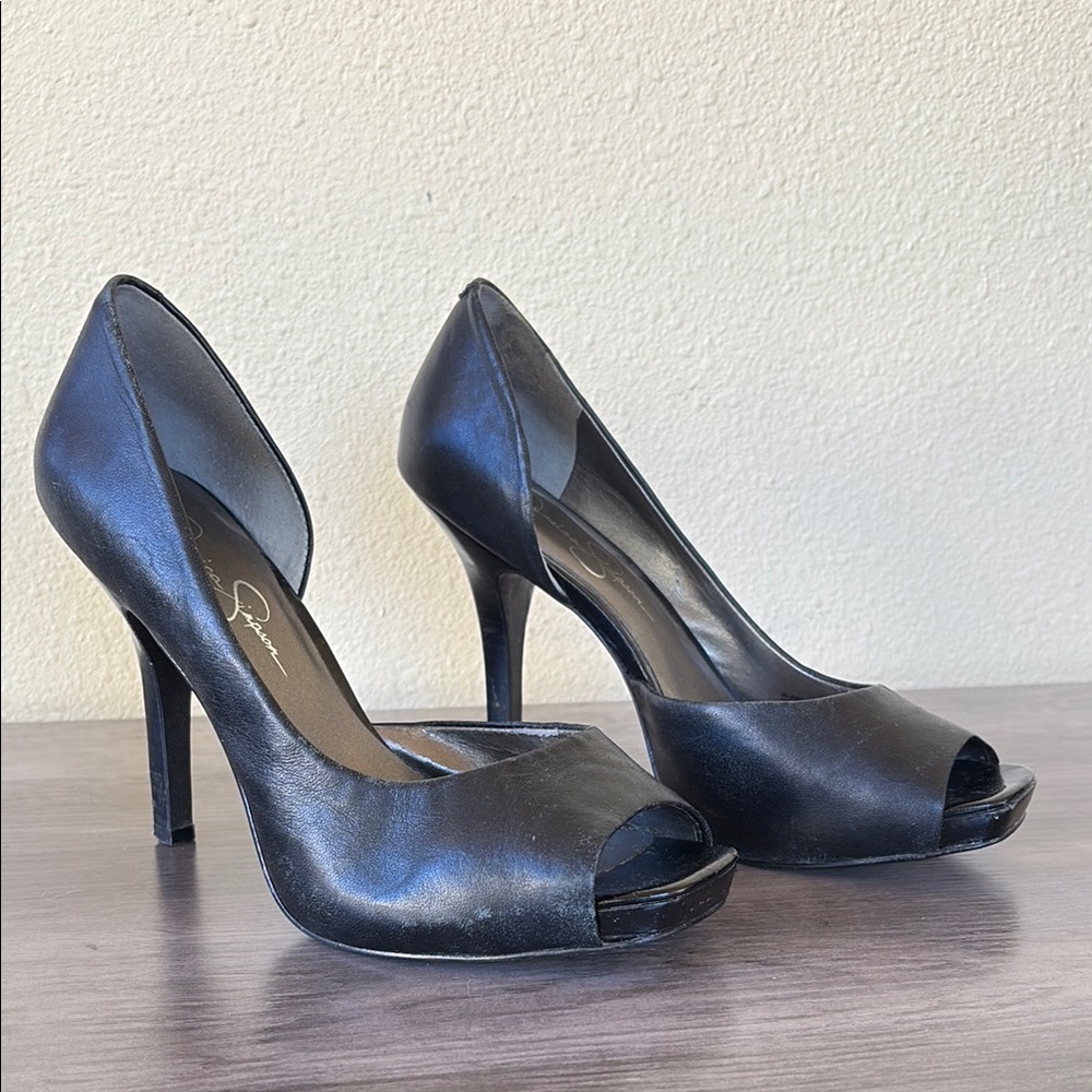 Jessica Simpson Josette Black Peep-Toe Heels Size 7